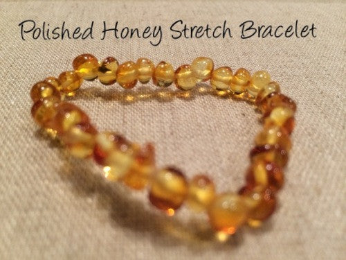 Polished Honey Stretch Baltic Amber Bracelet For Baby, Infant, Toddler, Big Kid