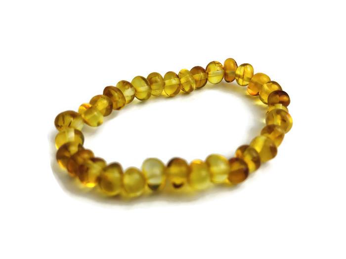 Polished Honey Stretch Baltic Amber Bracelet For Baby, Infant, Toddler, Big Kid