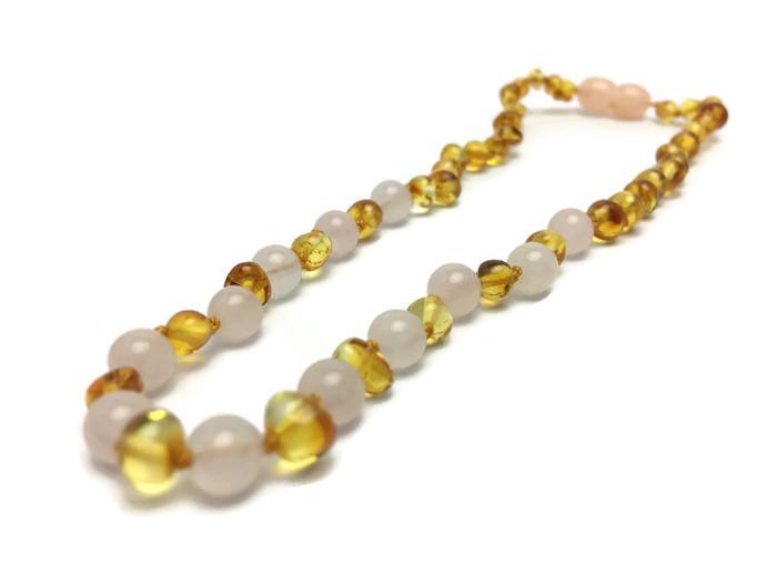 Polished Lemon 11" Pink Amethyst Or Turquoise Cognac Baltic Amber Necklace