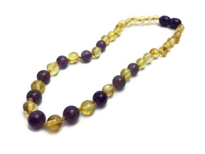 Polished Lemon 11" Pink Amethyst Or Turquoise Cognac Baltic Amber Necklace