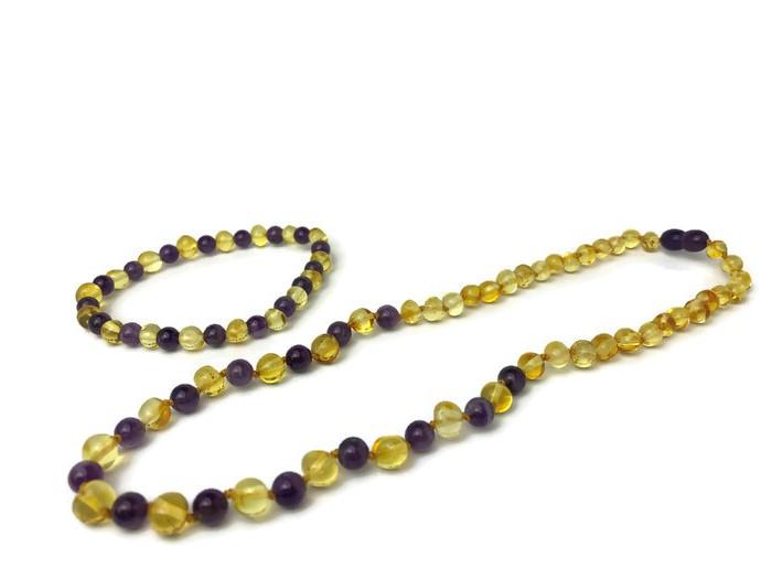 Polished Lemon Amethyst 17 Or 18 Inch Baltic Amber Necklace