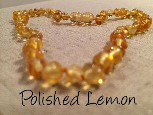 Polished Lemon Baltic Amber Necklace For Baby, Infant, Toddler, Big Kid.