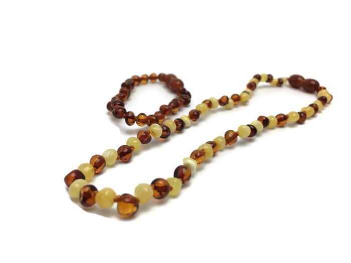 Polished Cognac Baltic Amber & Rose Quartz Necklace