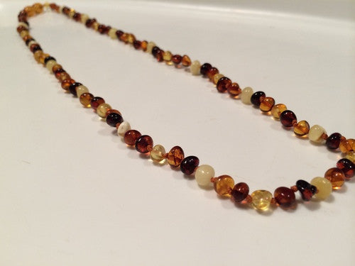 Polished Multi 21 Inch Baltic Amber Necklace For Big Kid, Child, Or Adult