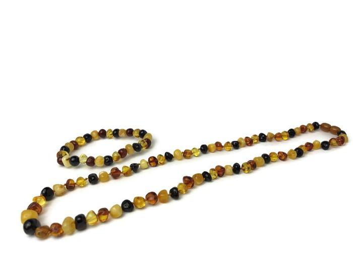 Polished Multi 21 Inch SET With 7 8" Bracelet Baltic Amber Necklace