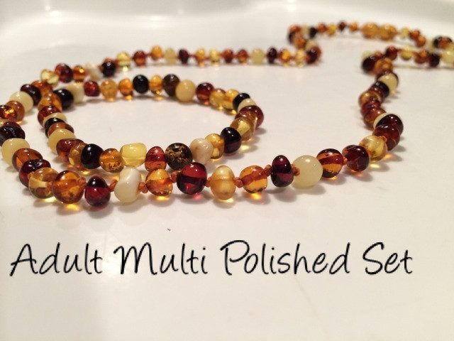 Polished Multi 21 Inch SET With 7-8" Bracelet Baltic Amber Necklace For Big Kid, Child, Or Adult