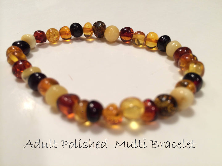 Polished Multi Baltic Amber Bracelet For Teen, Or Adult