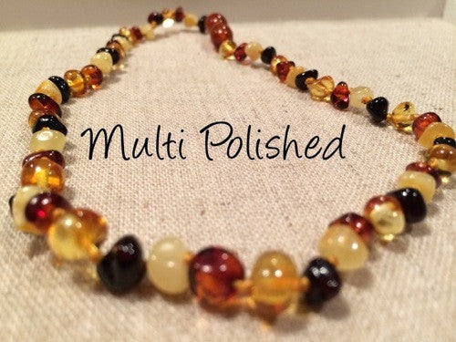 Polished Multi Baltic Amber Necklace For Baby, Infant, Toddler, Big Kid.