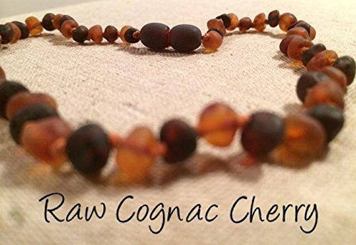 Raw Cognac Cherry Baltic Amber Necklace For Baby, Infant, Toddler, Big Kid.