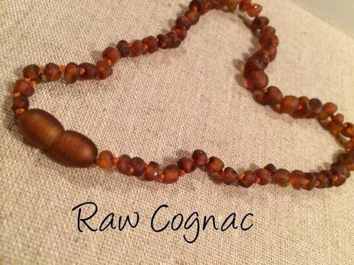 Raw UnPolished Cognac Baltic Amber Necklace For Baby, Infant, Toddler, Big Kid.