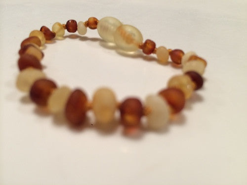 Raw Unpolished Milk Cognac Baltic Amber Bracelet For Baby, Infant, Toddler, Big Kid\