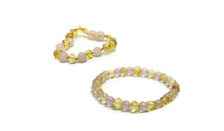 SET Baltic Amber Polished Lemon Pink 17-18 Inch Necklace AND Bracelet